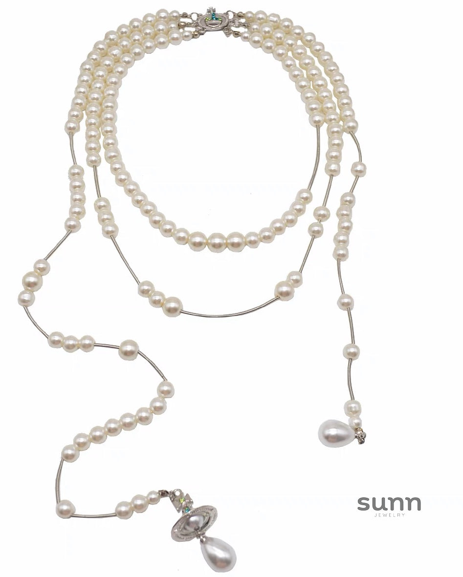 Meela Asymmetrical Layered Pearl Necklace [OXZC5RE2]