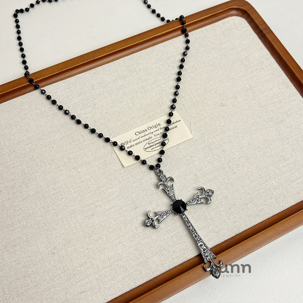 Megan Beaded Cross Necklace [2NOZYWHW]