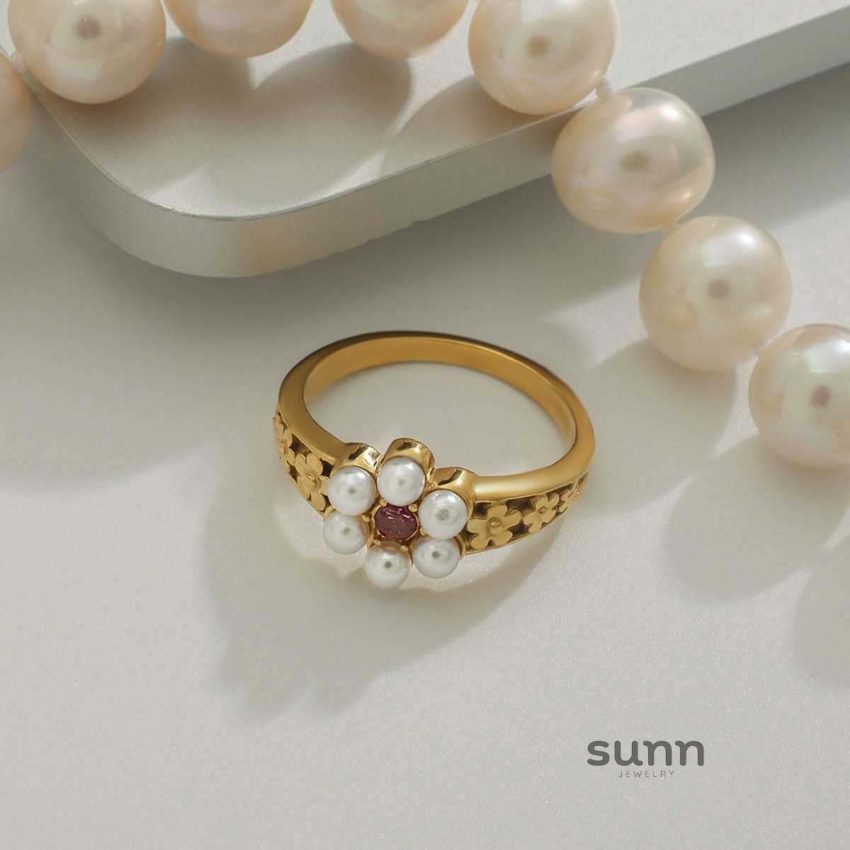 Meher Pearl Geometric Ring [D4JYH5QZ]