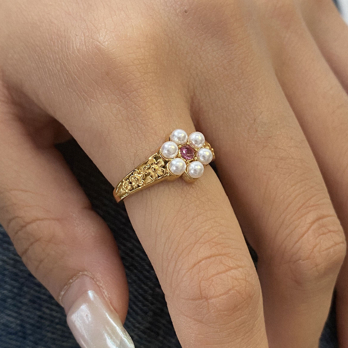 Meher Pearl Geometric Ring [2MXIK804]