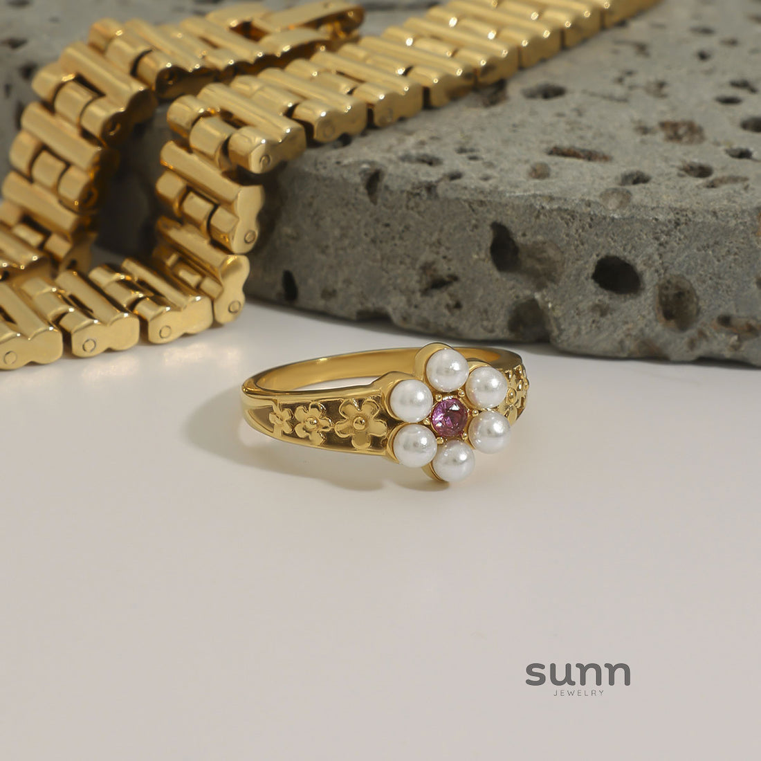 Meher Pearl Geometric Ring [2MXIK804]