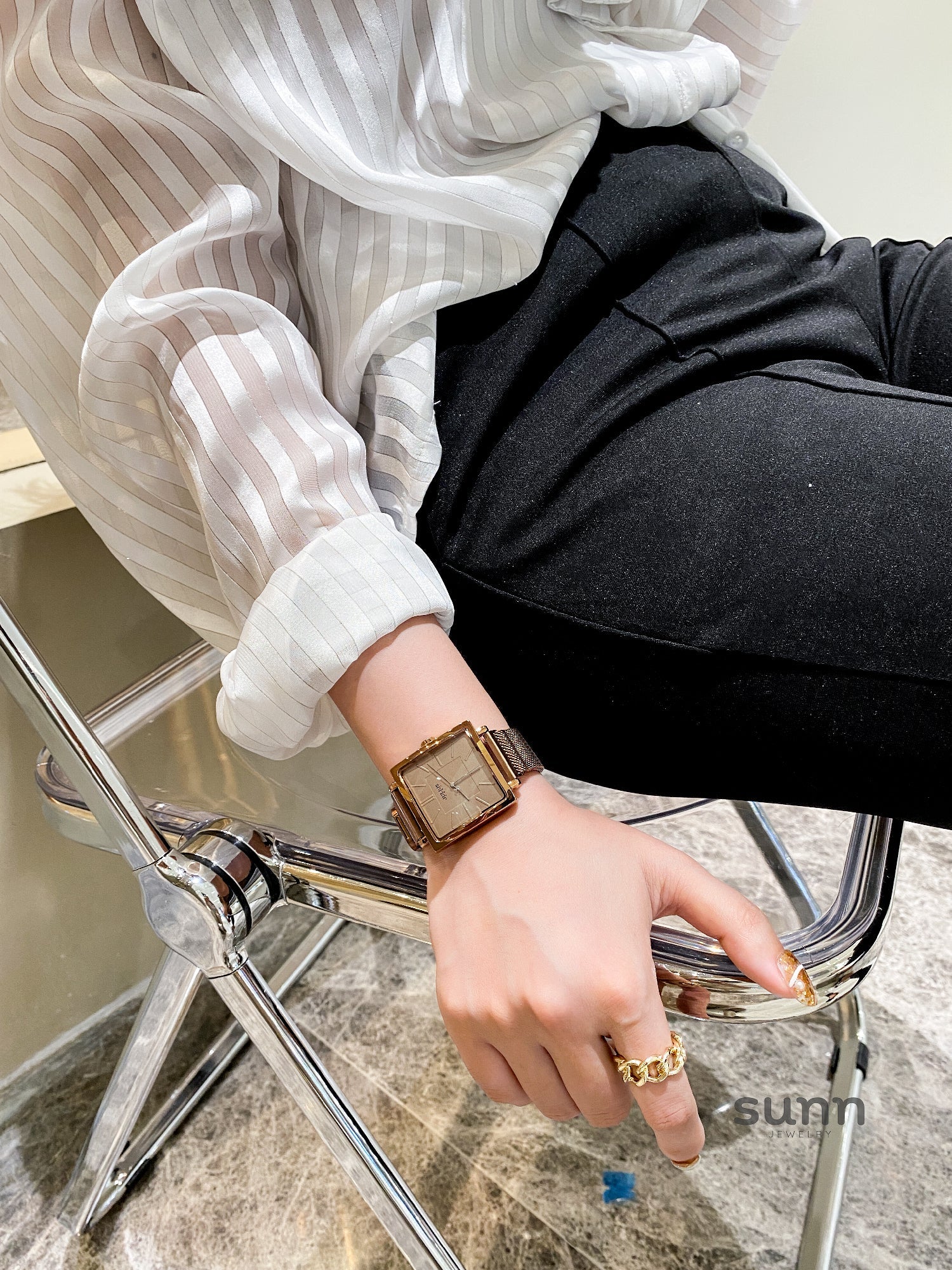 Mehlani Square Leather Watch