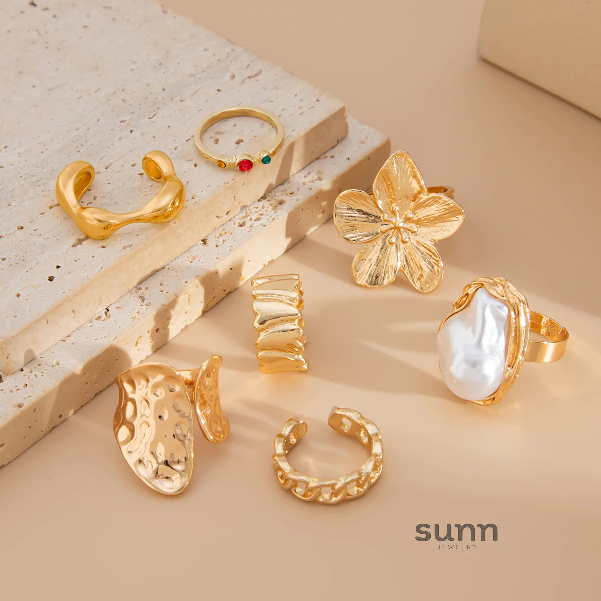 Melah Irregular Floral Ring Set