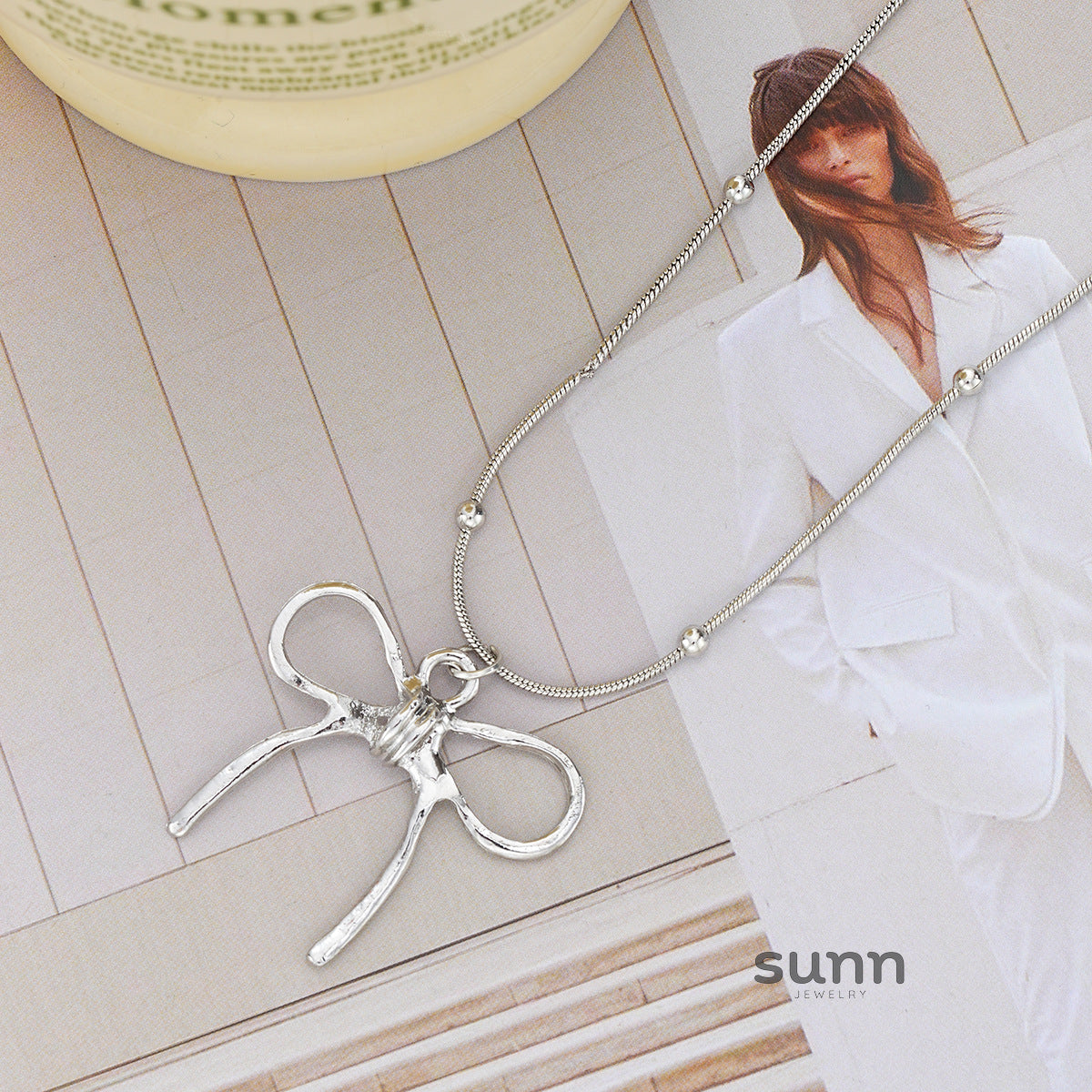 Melodie Delicate Bow Necklace [D229ROS9]