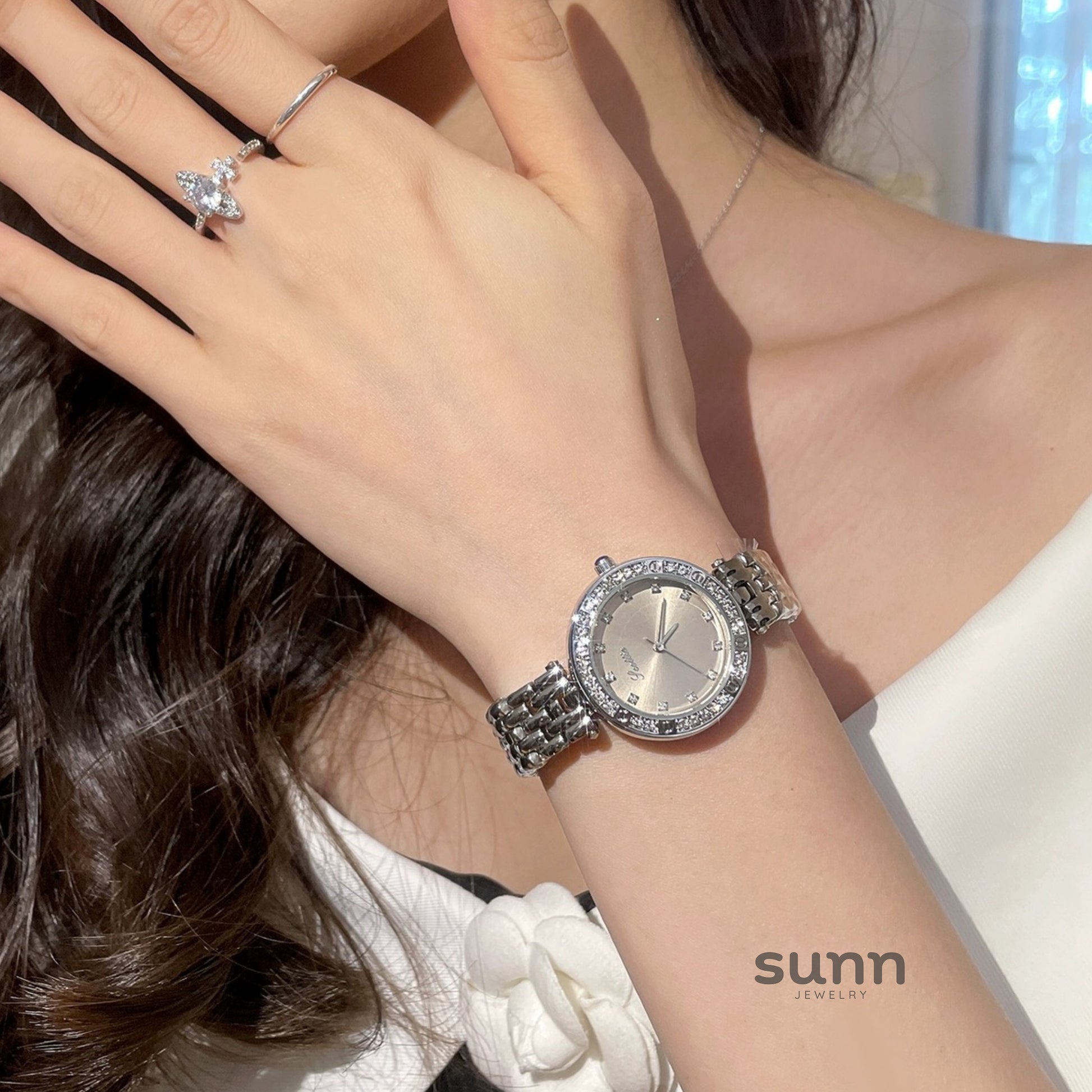 Mia Embellished Steel Watch
