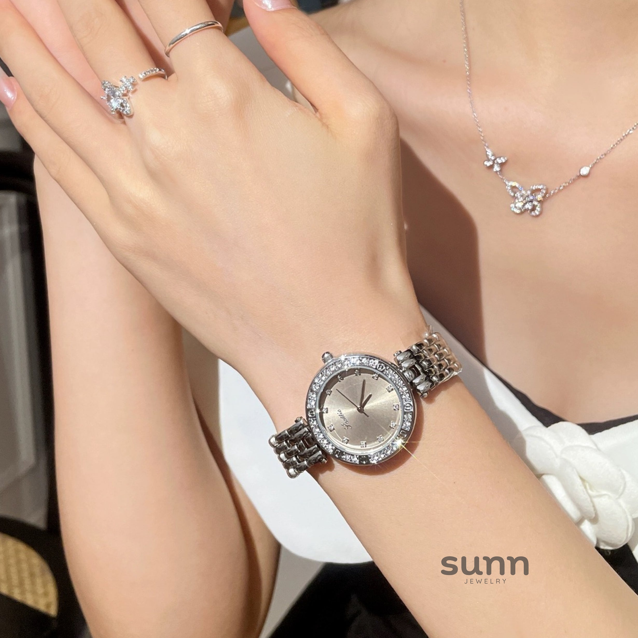 Mia Embellished Steel Watch