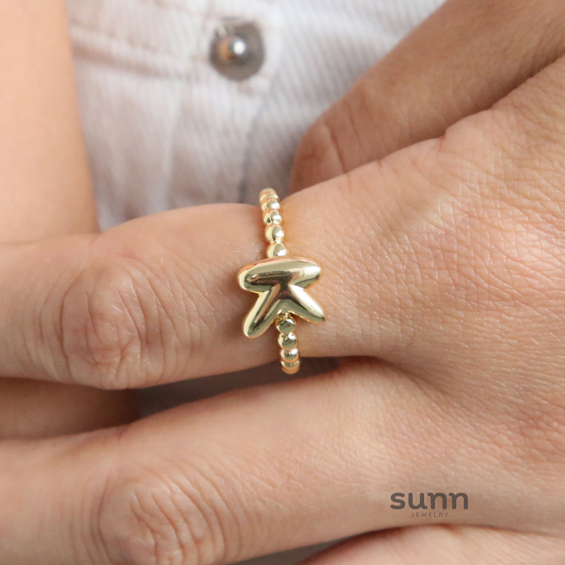 Michele Gold Bubble Letter Ring [3PITR1G3]