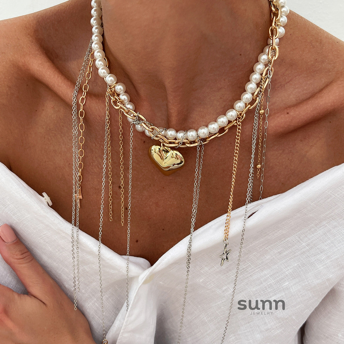 Milani Layered Gem Heart Necklace [3KMDT8Z8]