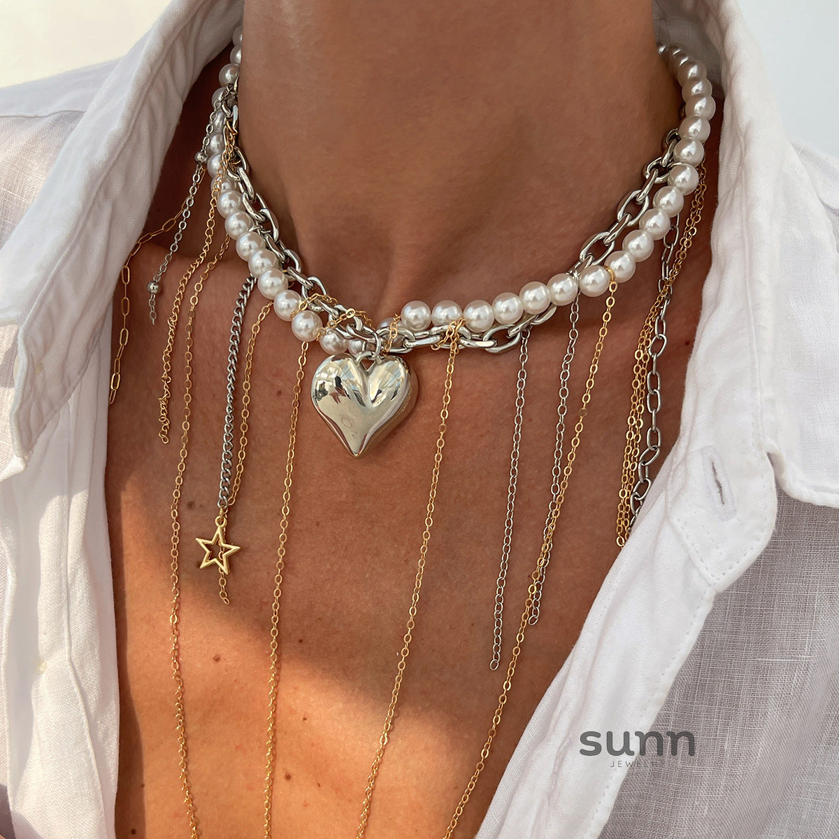 Milani Layered Gem Heart Necklace [D4P9C9U3]
