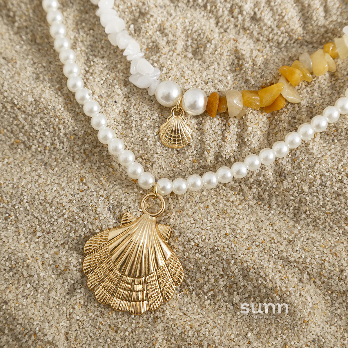 Mildred Layered Shell Pearl Necklace Set