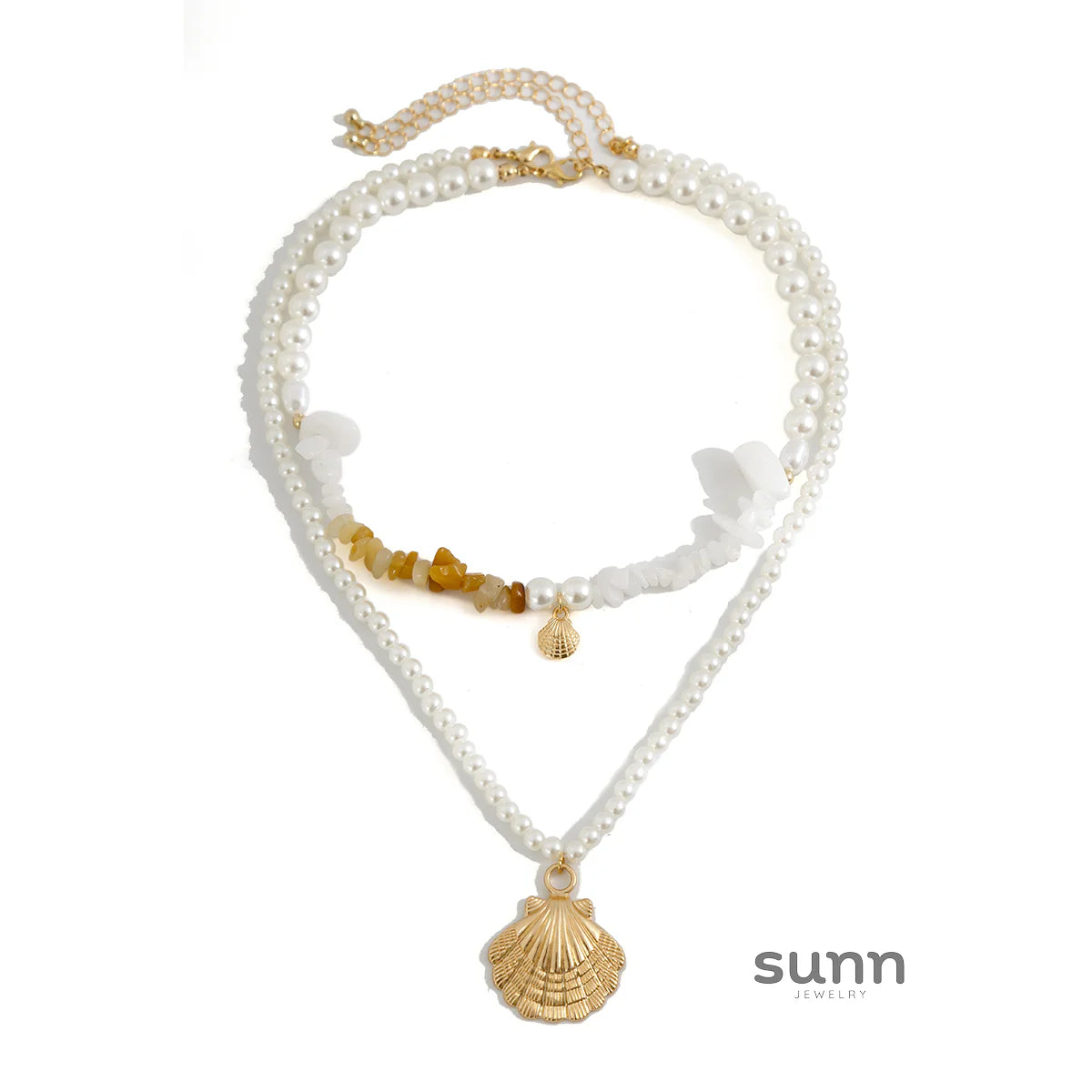 Mildred Layered Shell Pearl Necklace Set