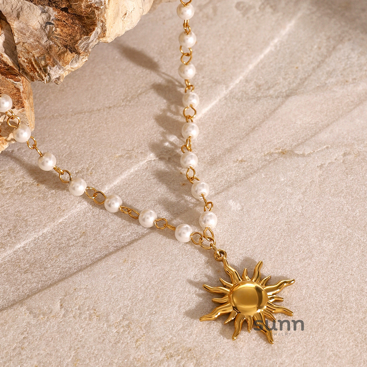 Mirabella Layered Pearl Sunflower Necklace [K90879OI]