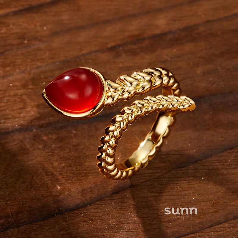 Miral Retro Snake Agate Open Ring [HJQMC692]