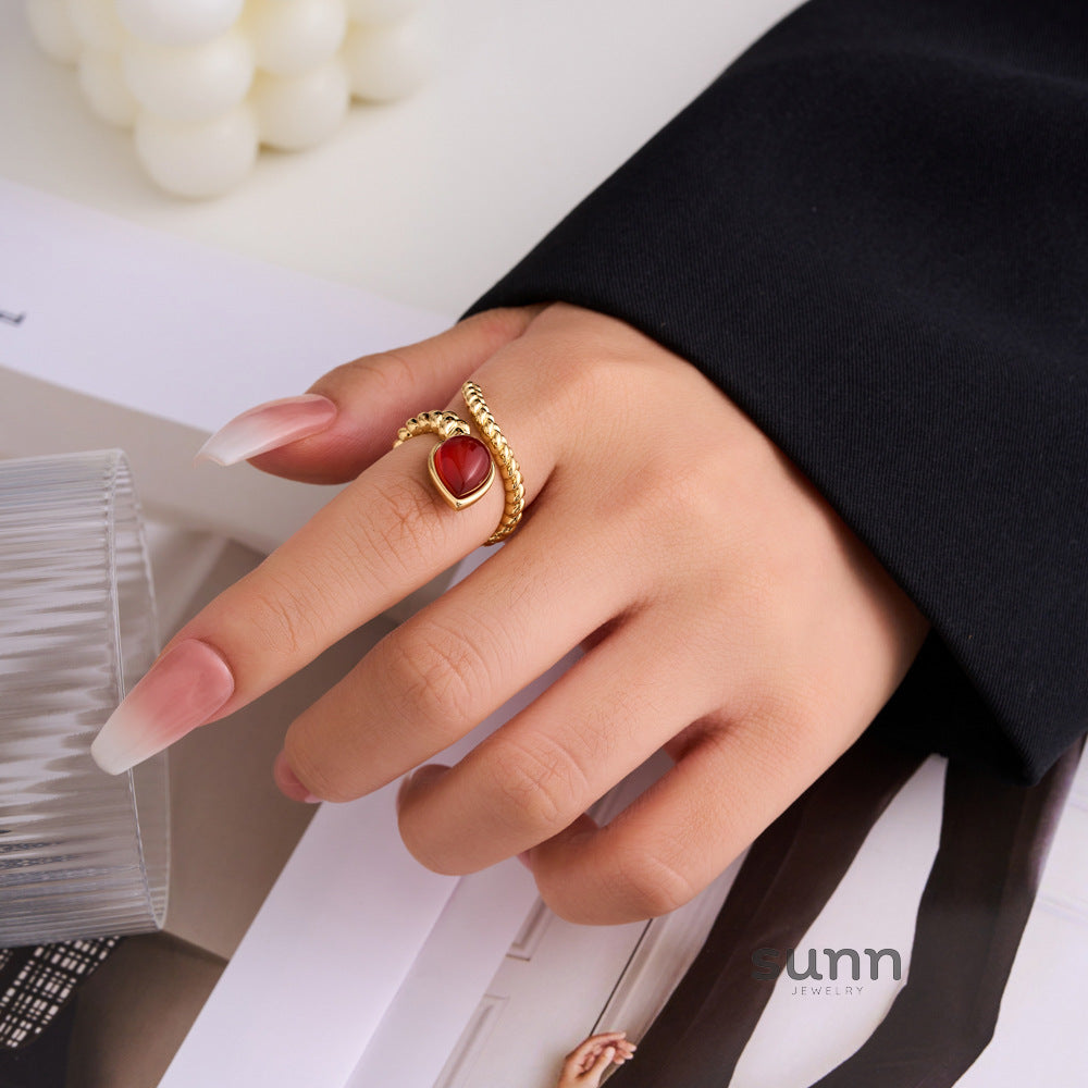 Miral Retro Snake Agate Open Ring [QWN3O0X2]