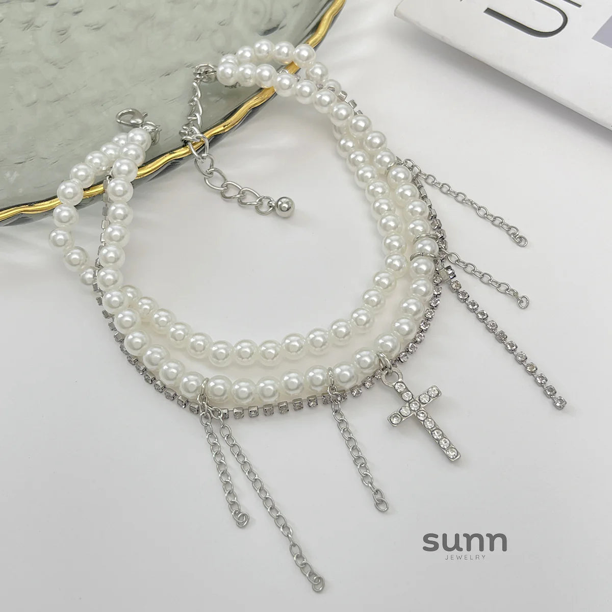 Miraya Cross Pearl Anklet