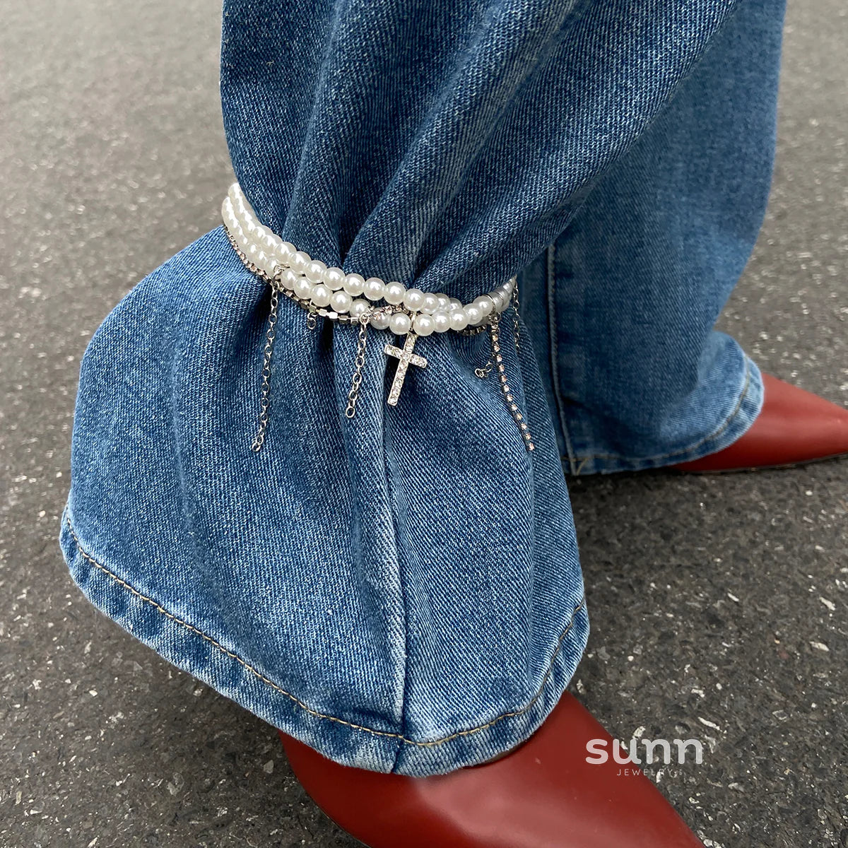Miraya Cross Pearl Anklet