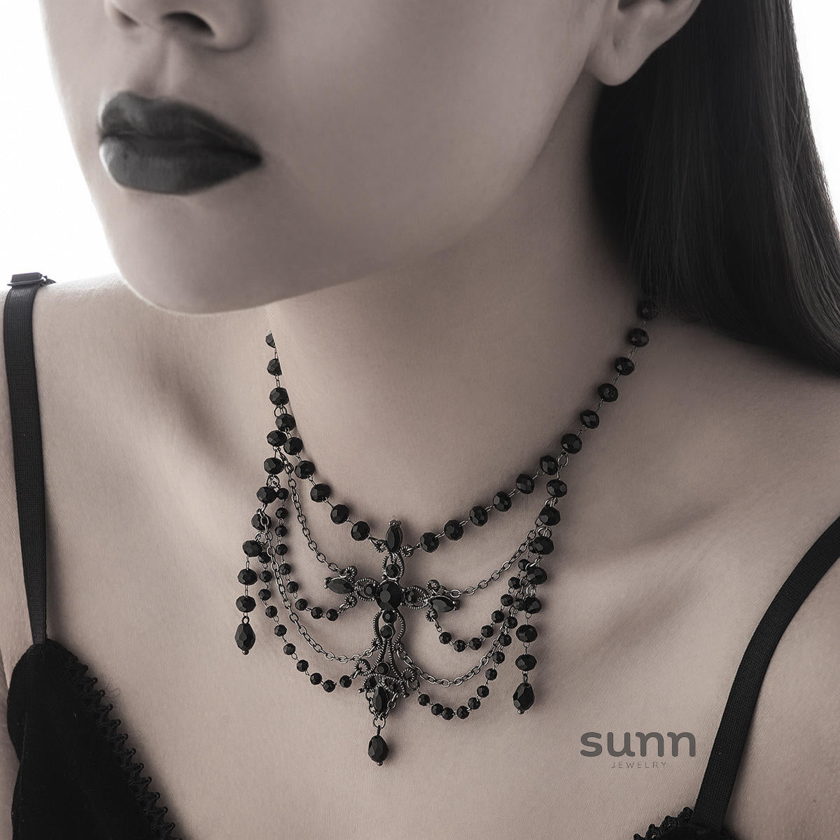 Miroslava Gothic Beaded Cross Necklace [MMGV3G80]