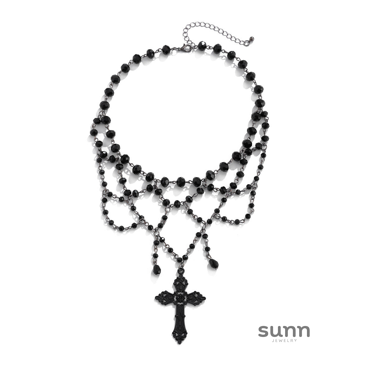 Miroslava Gothic Beaded Cross Necklace [3LWAVUS9]