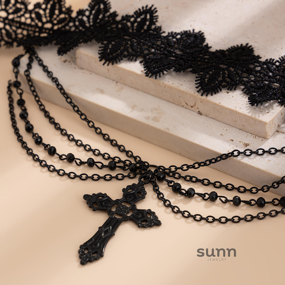 Miroslava Gothic Beaded Cross Necklace [9A19NGWK]