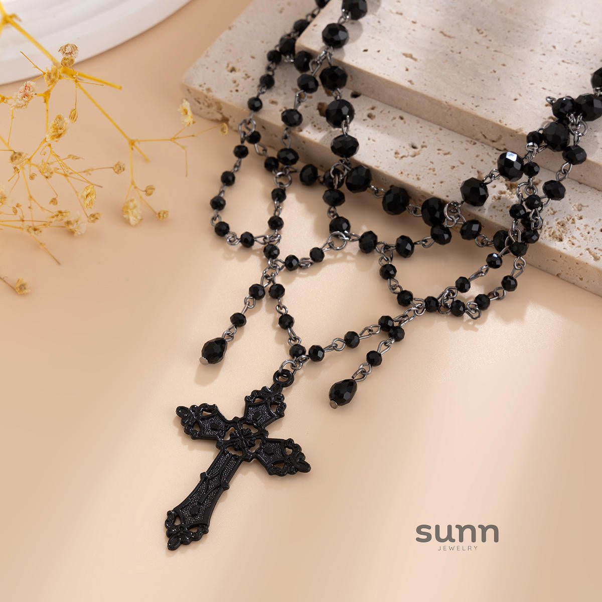 Miroslava Gothic Beaded Cross Necklace [K4KNAYTO]