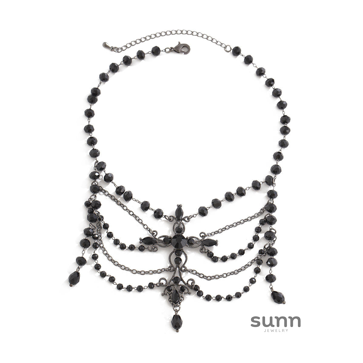 Miroslava Gothic Beaded Cross Necklace [1ABBNEI0]