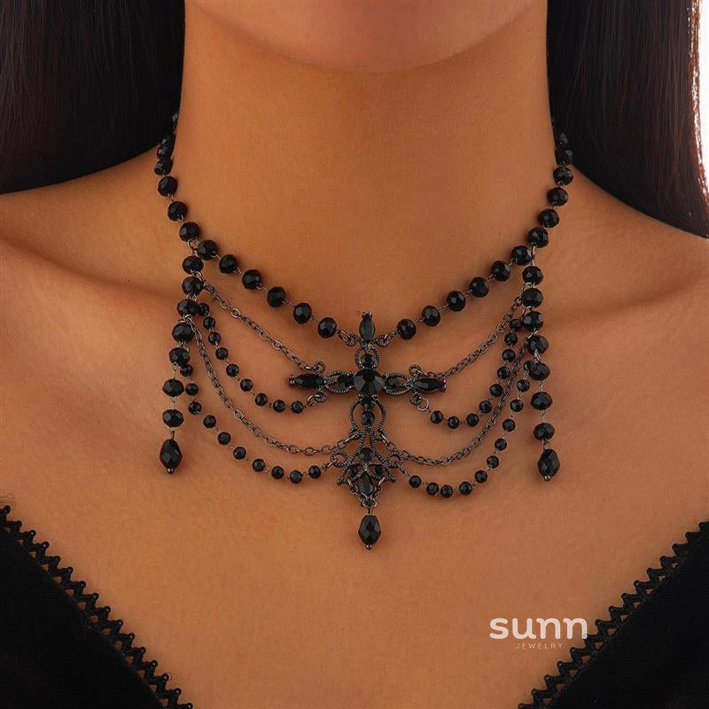 Miroslava Gothic Beaded Cross Necklace [X5U586KO]