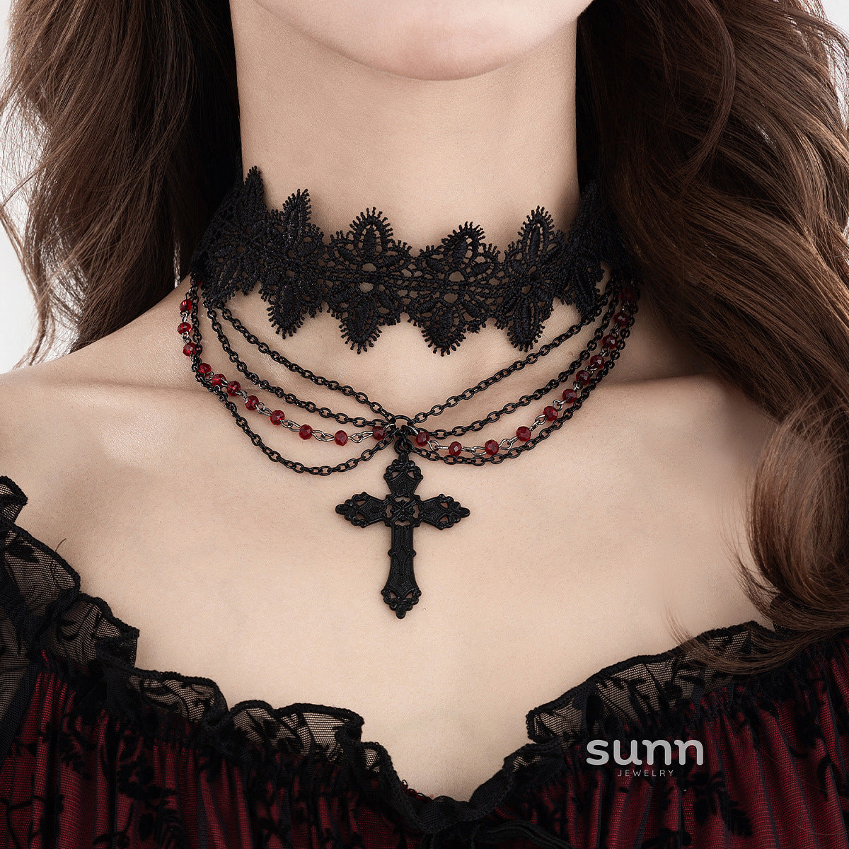 Miroslava Gothic Beaded Cross Necklace [81TKUJR9]