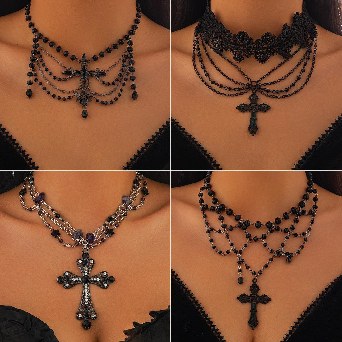 Miroslava Gothic Beaded Cross Necklace [PZ9XHD04]