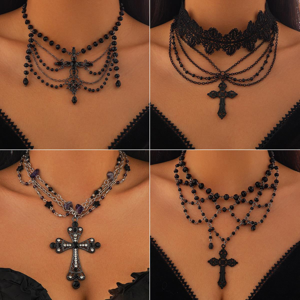 Miroslava Gothic Beaded Cross Necklace [PZ9XHD04]