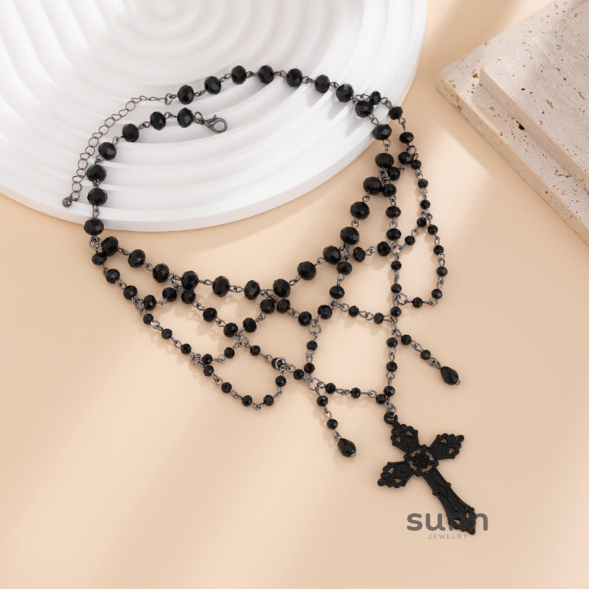 Miroslava Gothic Beaded Cross Necklace [RFQYVVLF]