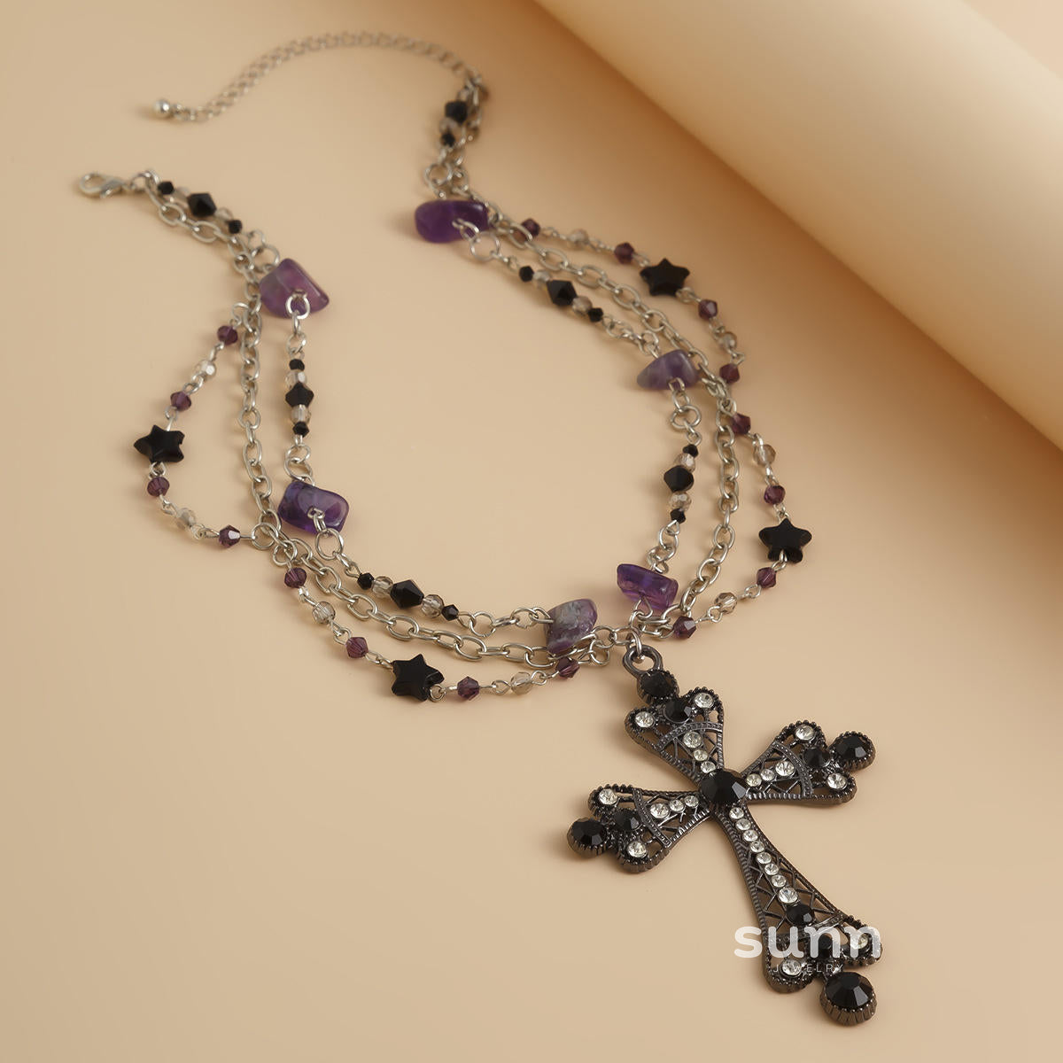 Miroslava Gothic Beaded Cross Necklace [757YUJX9]