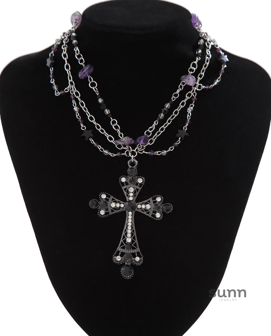 Miroslava Gothic Beaded Cross Necklace [EYIS5XH0]