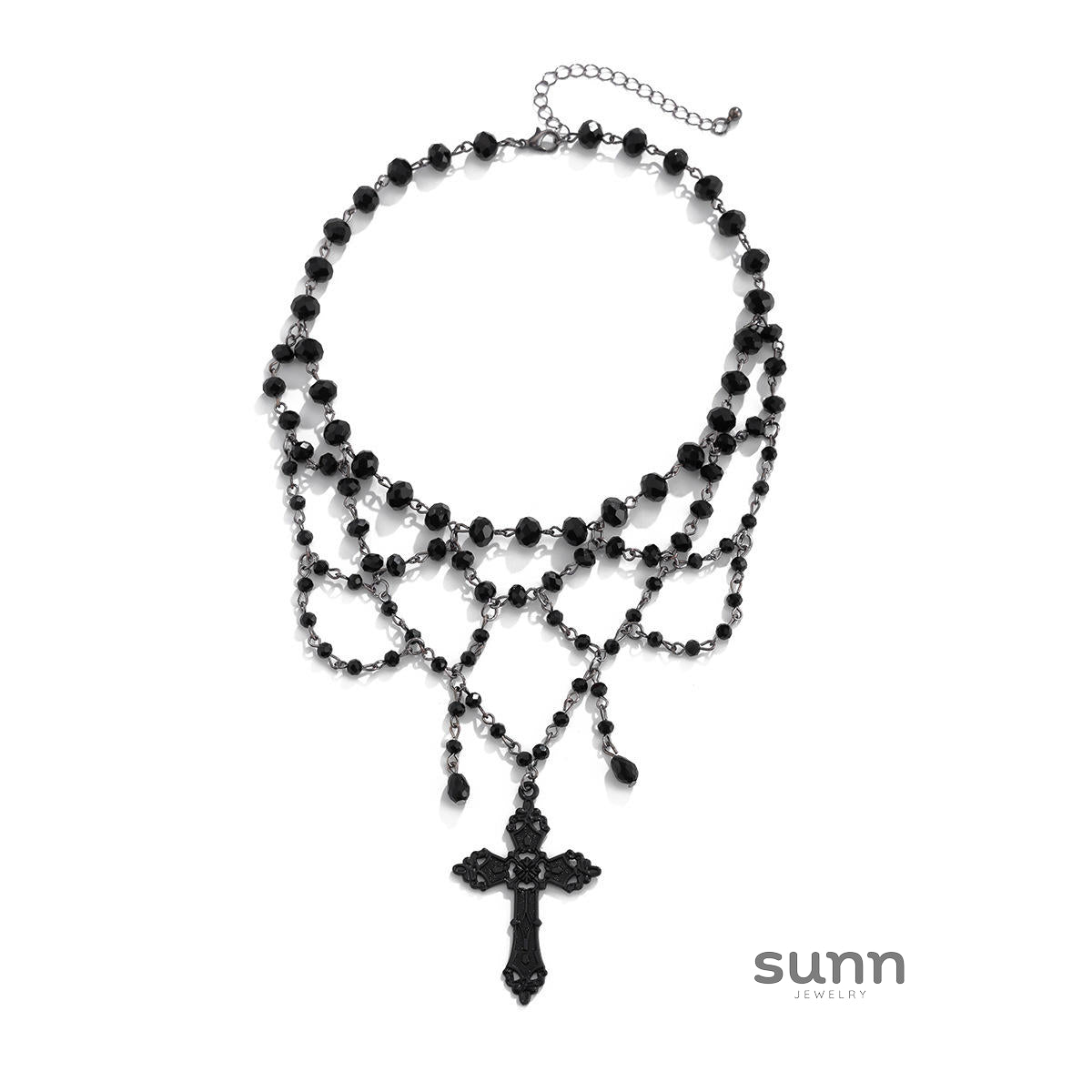 Miroslava Gothic Beaded Cross Necklace [MA25PX2B]