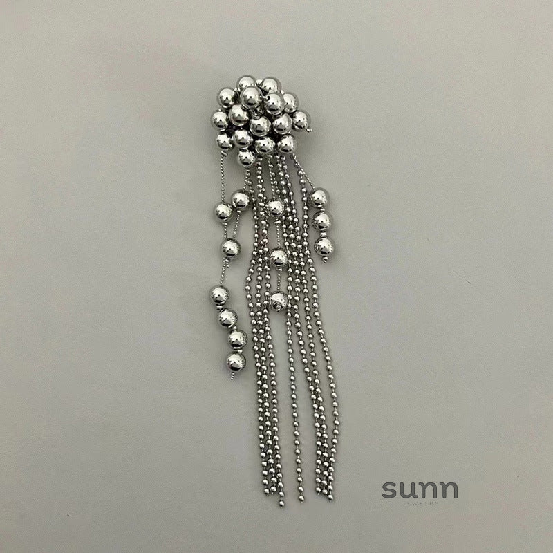 Moana Silver Beaded Tassel Earrings