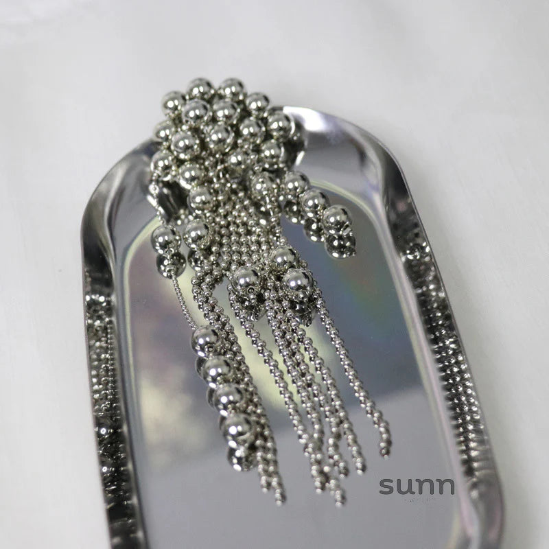 Moana Silver Beaded Tassel Earrings