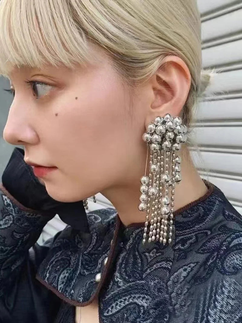 Moana Silver Beaded Tassel Earrings