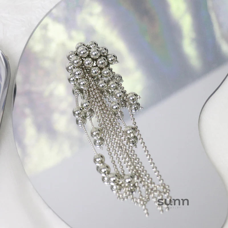 Moana Silver Beaded Tassel Earrings
