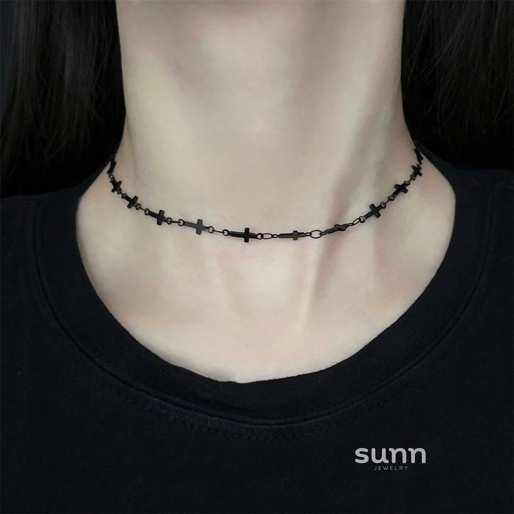 Moira Black Cross Choker Necklace
