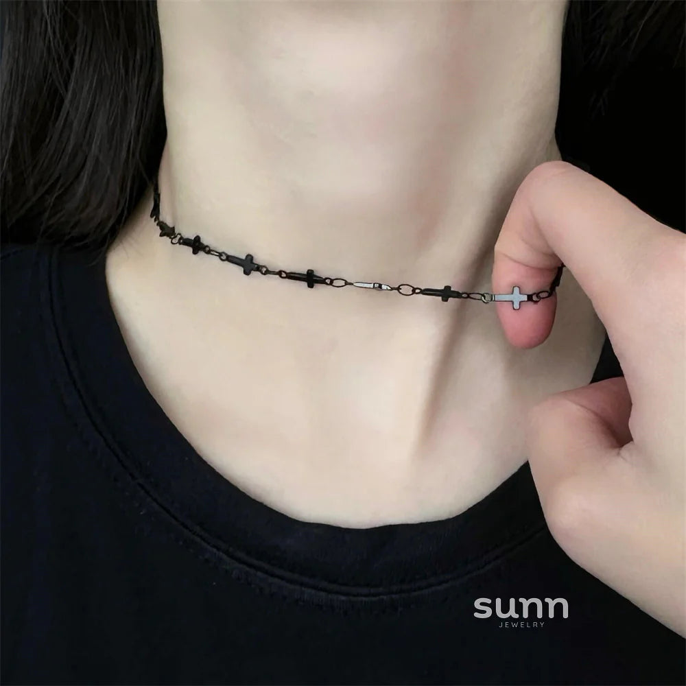 Moira Black Cross Choker Necklace