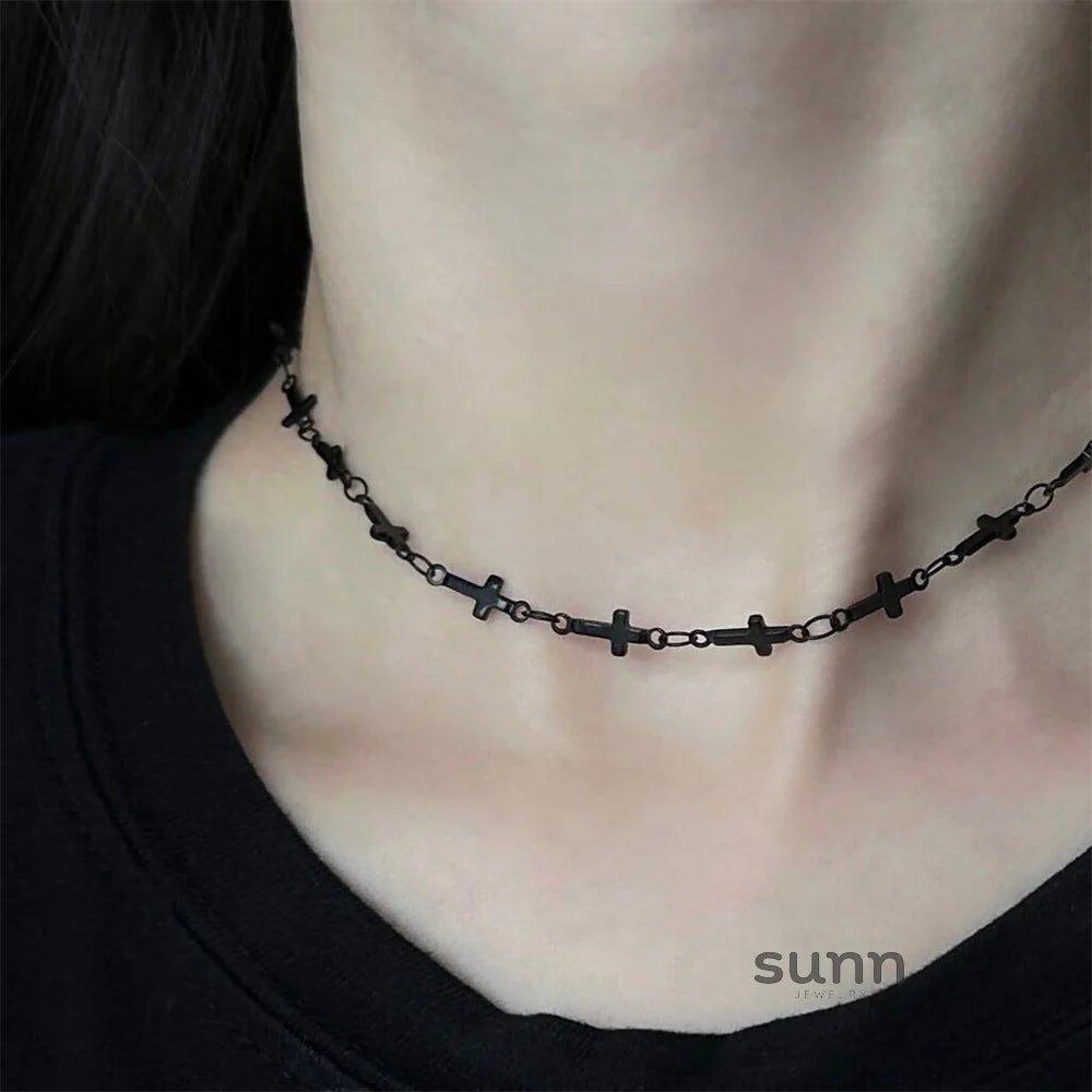 Moira Black Cross Choker Necklace