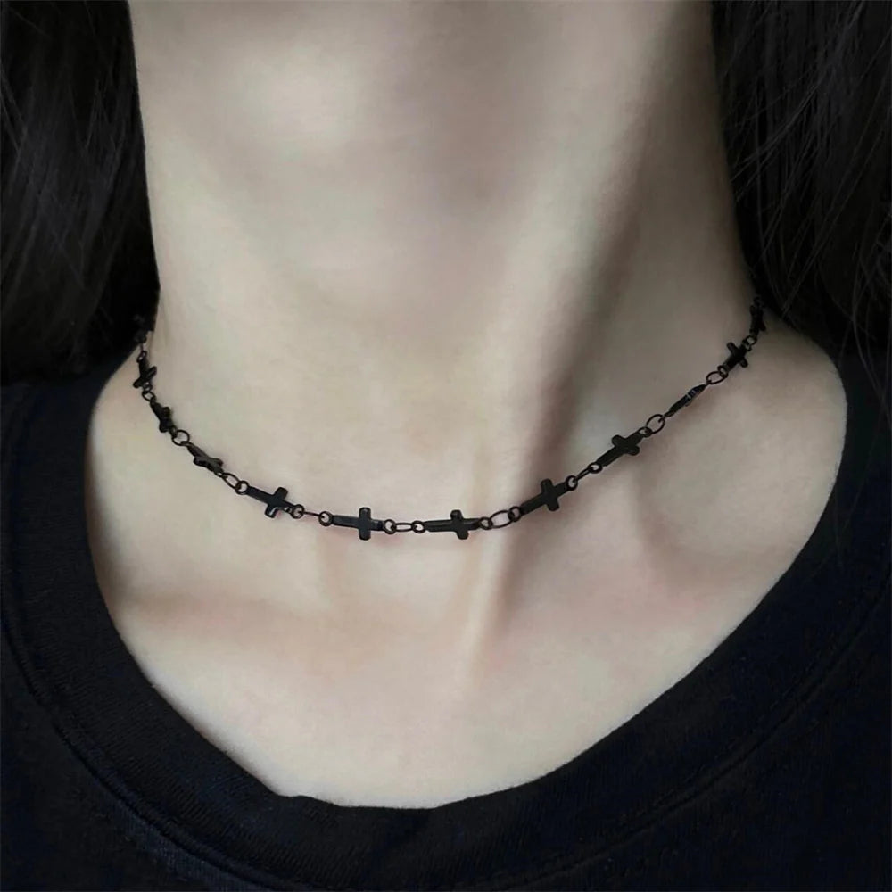 Moira Black Cross Choker Necklace