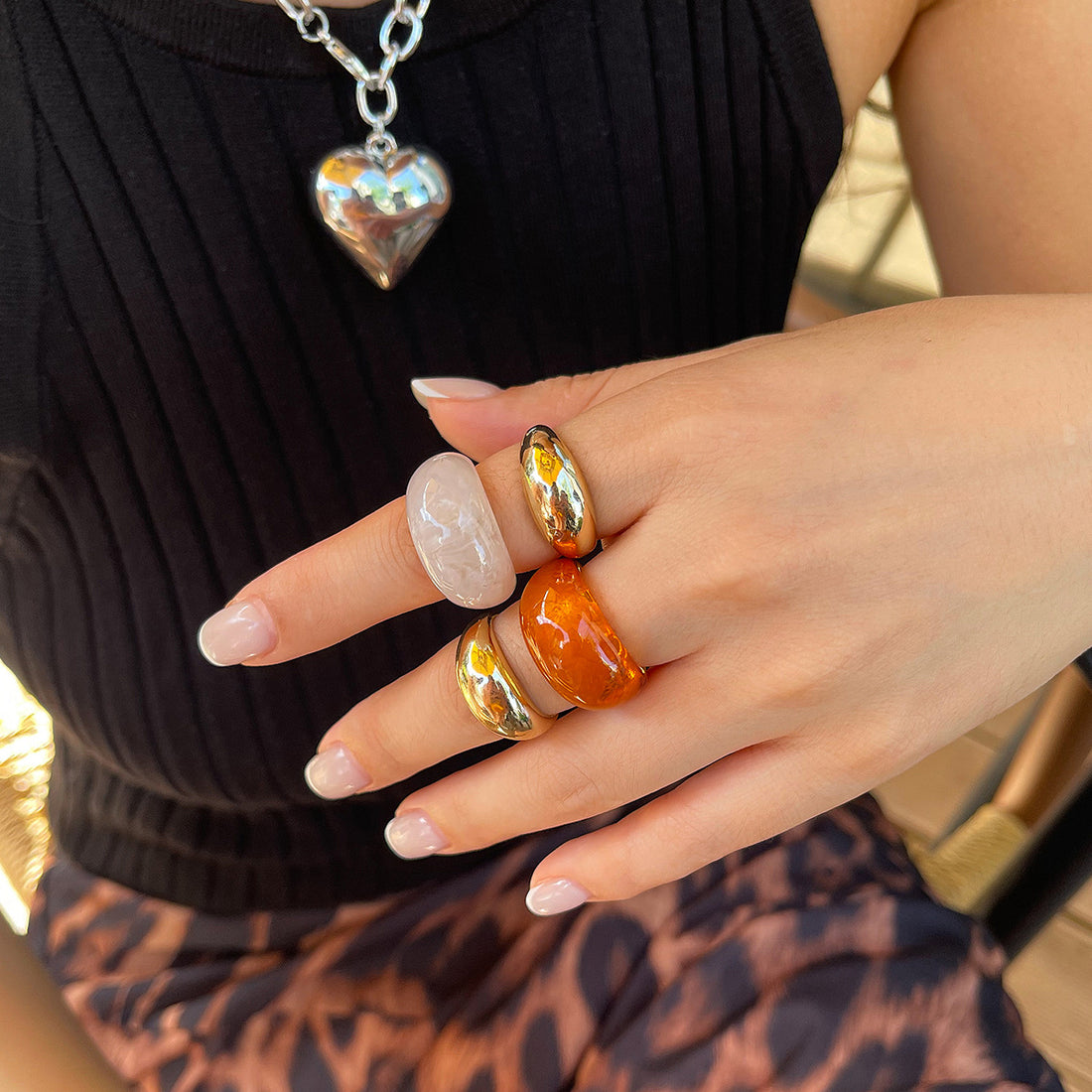 Mulan Glazed Geometric Rings [YNC3227V]