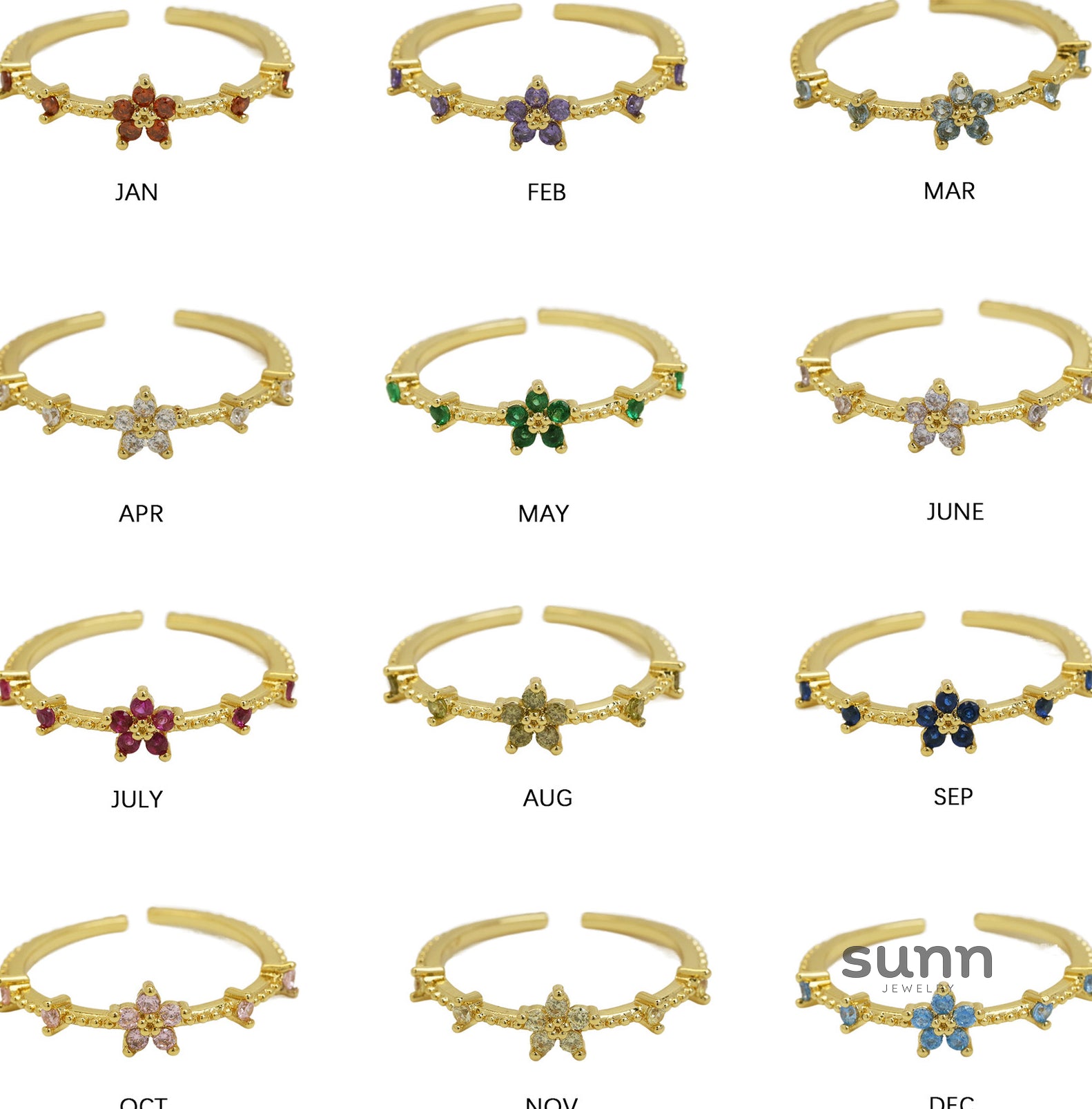 Mykah Floral Birthstone Ring [X89ZPDSU]