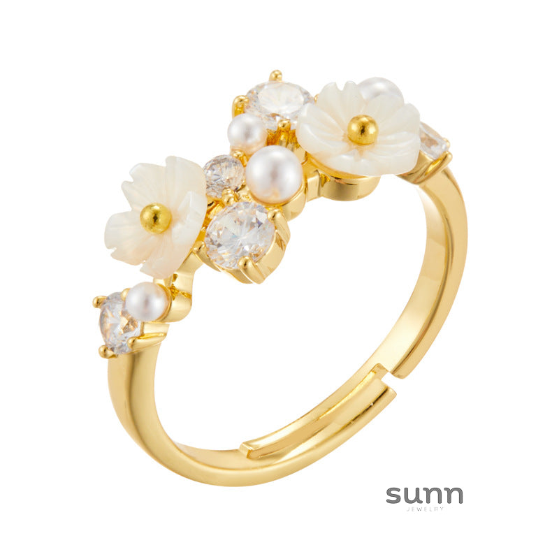 Myonna Shell Flower Open Ring [4FBX5ZZ4]