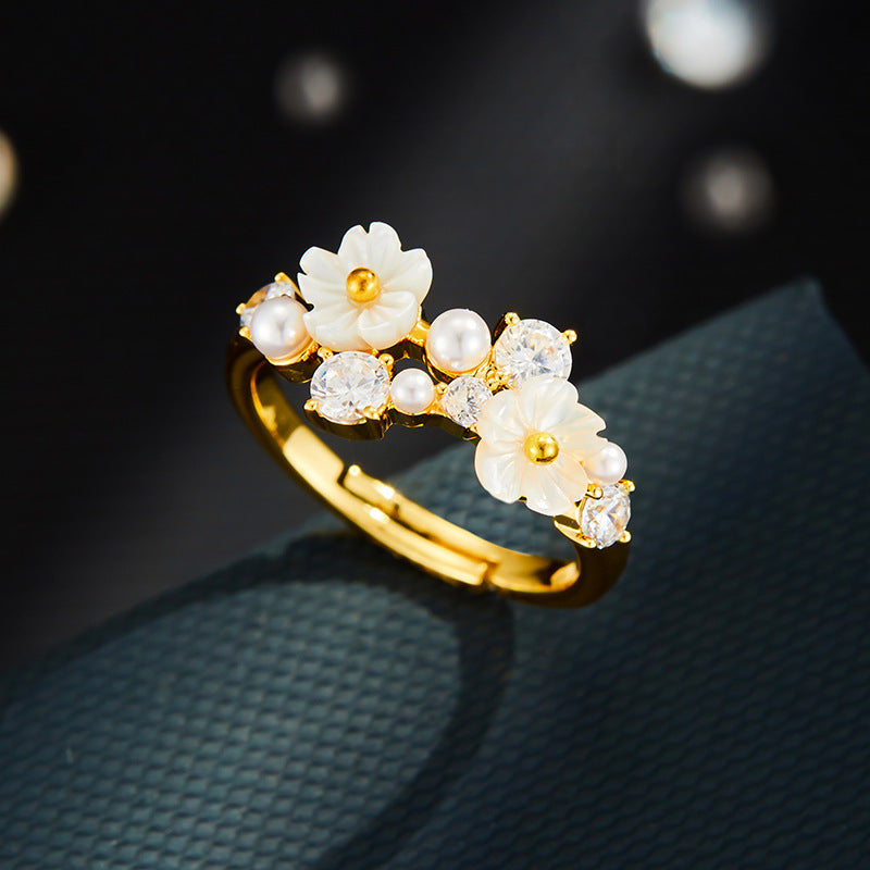 Myonna Shell Flower Open Ring [SX36QMYU]