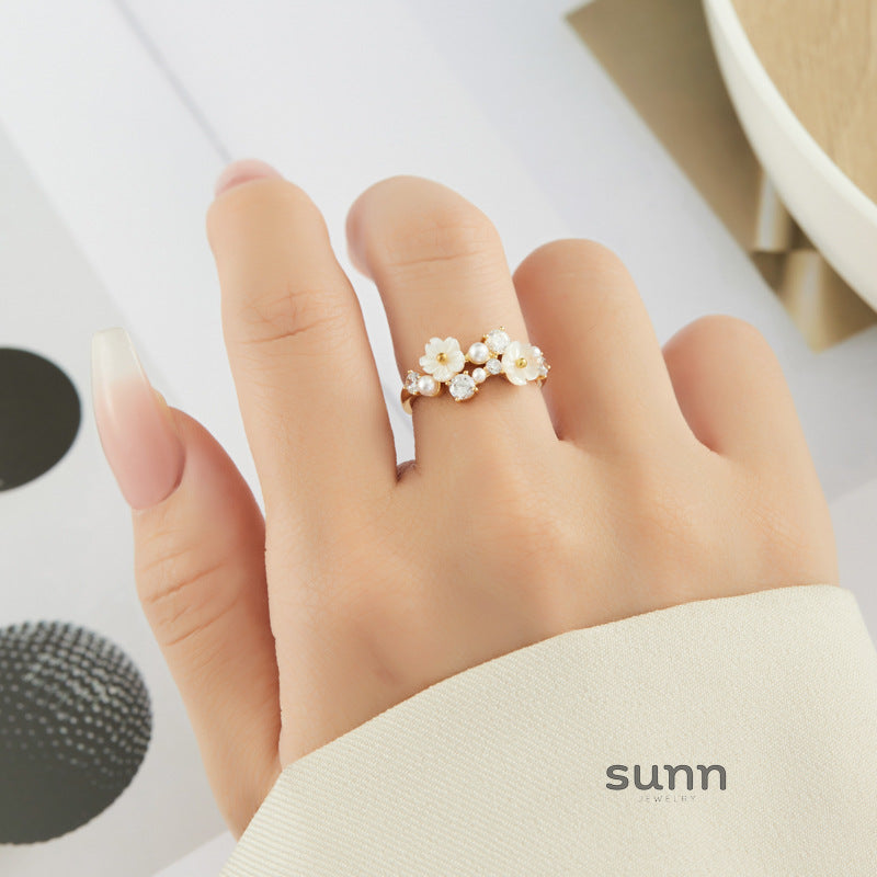 Myonna Shell Flower Open Ring [SX36QMYU]