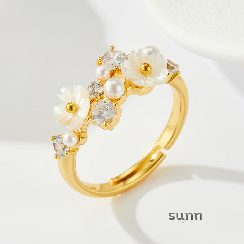 Myonna Shell Flower Open Ring [IRO00TIL]