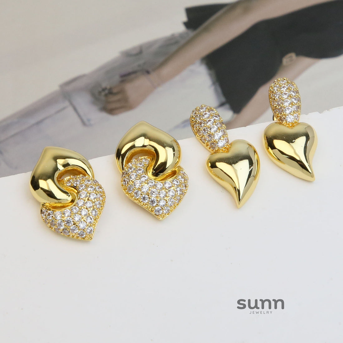 Nabiha Gold Heart Drop Earrings [QY2VB81N]
