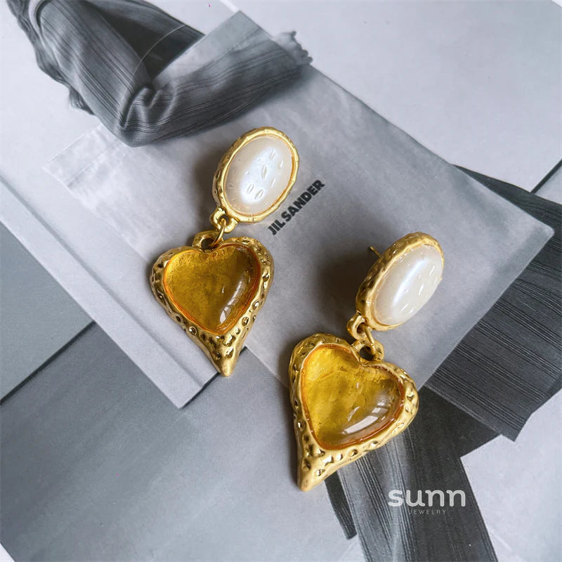 Nadeen Retro Puffed Heart Earrings