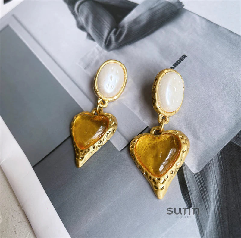 Nadeen Retro Puffed Heart Earrings